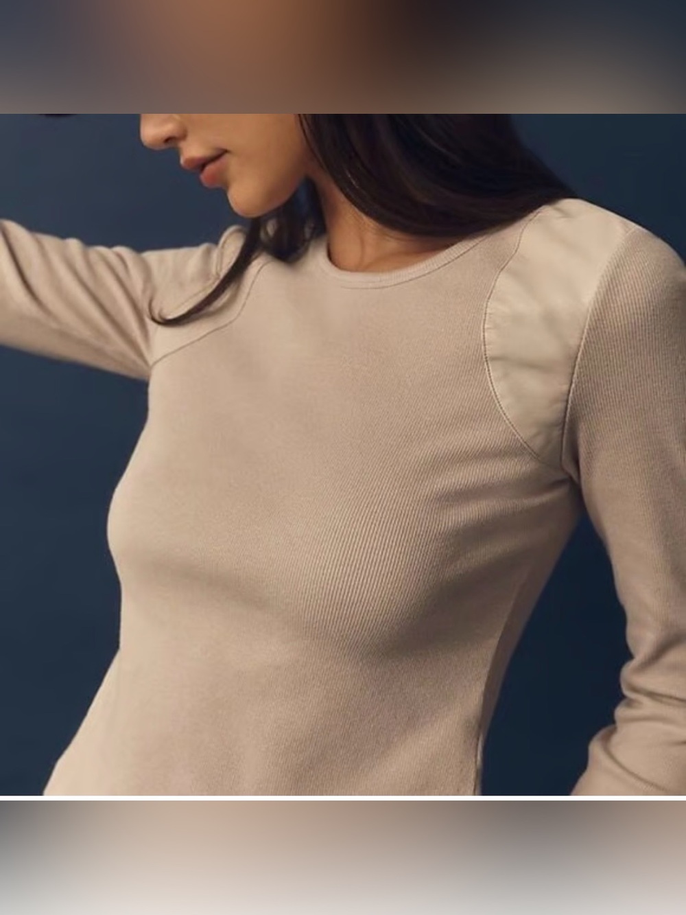Anthropologie Maeve Faux Leather Inset Long-Sleeve Ribbed Top-S